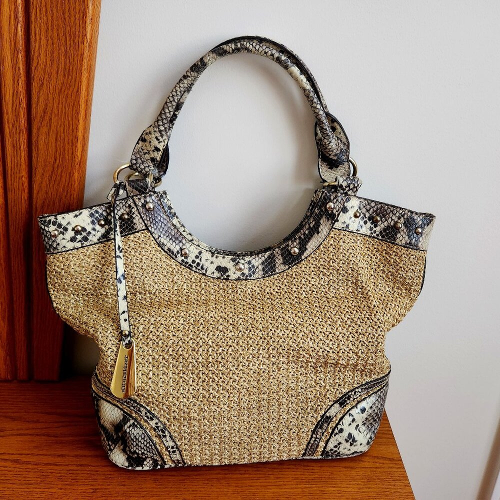 NATURALIZER SNAKESKIN PRINT CROCHET IMITATION TAN AND METALLIC THREAD BOHO STYLE